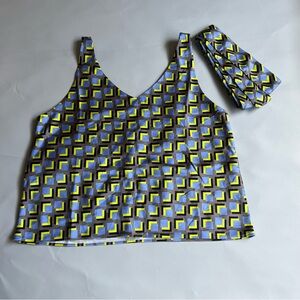 Wildfang The Empower Satin Geometric Print V Neck Cami with Removable Scarf S